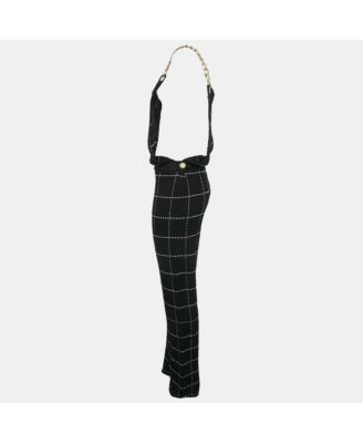Women's Black Patterned Knit Chain Strap Detail Jumpsuit