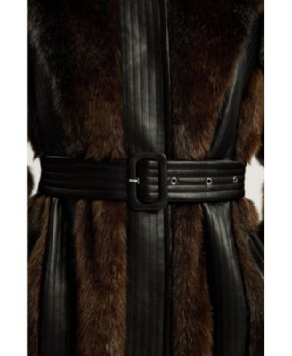 Petite Faux Fur Belted Midi Coat