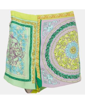 Women's Green Barocco Crepe Metallic Ring Detail Shorts