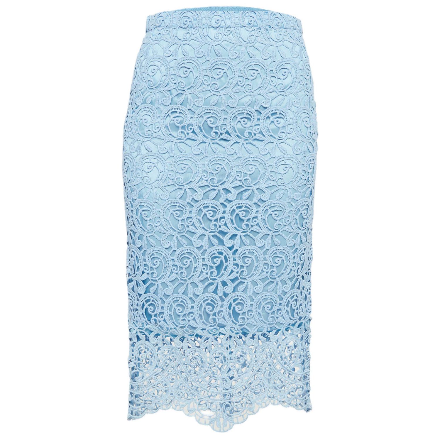 Women's Pale Blue Lace Pencil Skirt