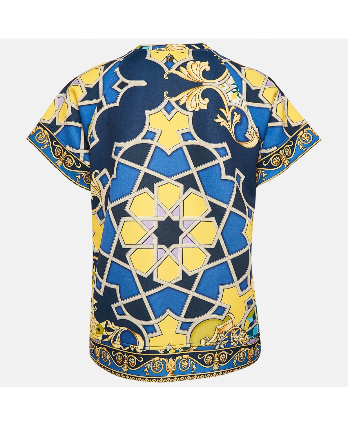 Pre-Owned Versace Women's Collection Navy Blue Printed Jersey Neoprene T-Shirt