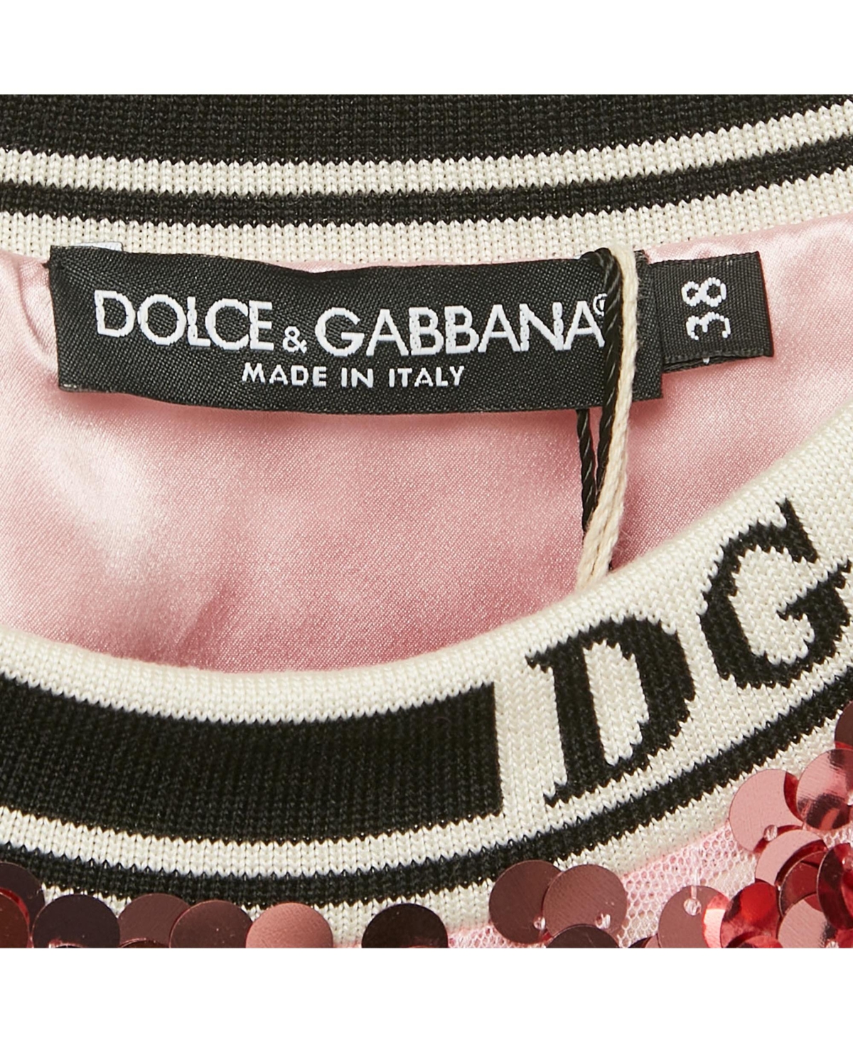 Pre-Owned Dolce & Gabbana Women's Pink Sequin Tulle Logo Detail Pullover