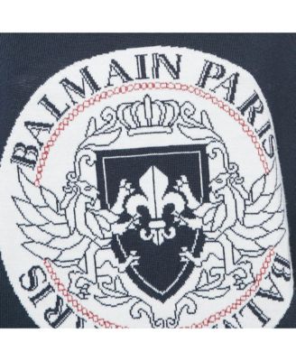 Women's Navy Blue Intarsia Knit Crew Neck Sweater