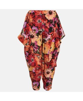 Women's Red Floral Print Silk Tie-Up Trousers