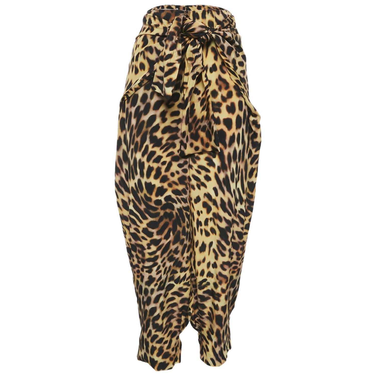 Women's Brown Leopard Print Silk Tie-Up Trousers