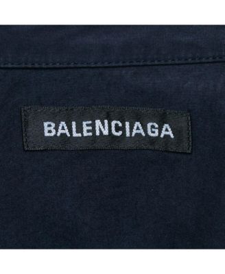 Men's Navy Blue Cotton Logo Print Button Down Oversized Shirt