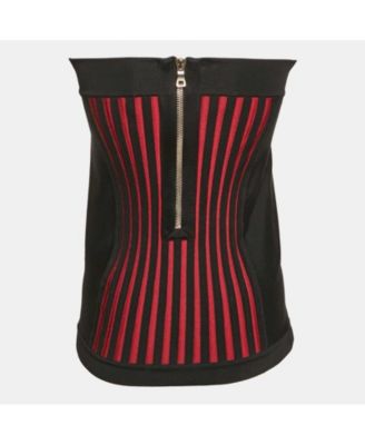 Women's Black Knit Corset Zip-Up Strapless Crop Top