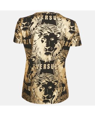 Women's Pre-Owned Versus Versace Black Metallic Print Cotton Crew Neck T-Shirt