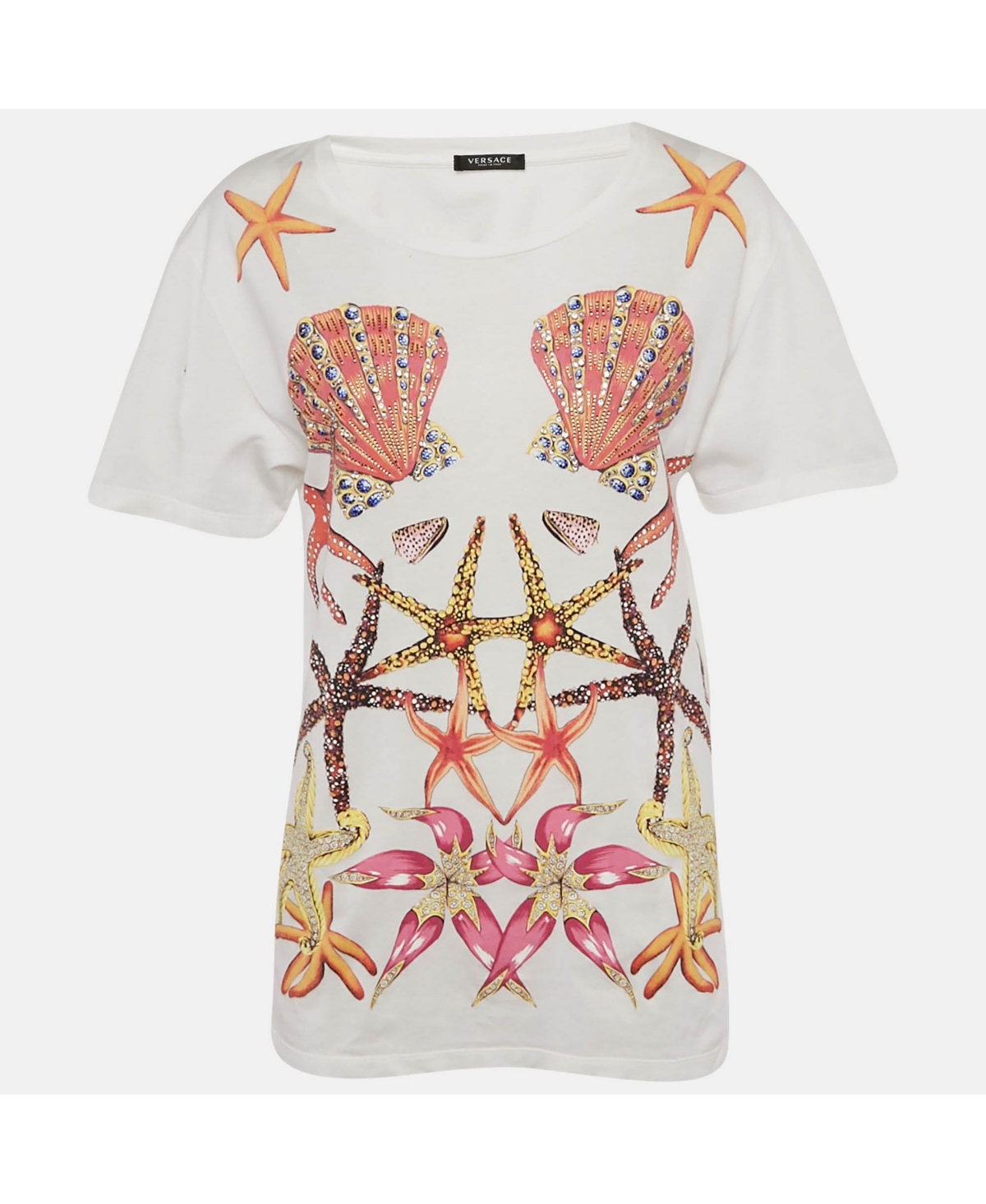 Pre-Owned Versace Women's White Cotton Tresor De La Mer Crew Neck T-Shirt