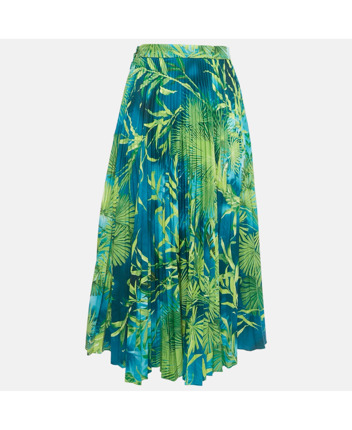 Pre-Owned Versace Women's Green Jungle Print Plisse Midi Skirt