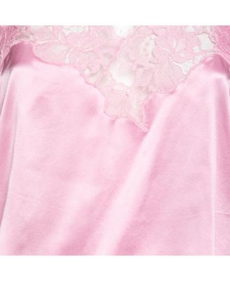 Women's Pink Satin Slip Cami Lace Trimmed Top