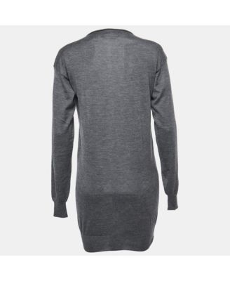 Women's Grey Knit Long Sleeve V Neck Sweater