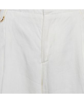 Women's Off-White Linen Wide-Leg Cropped Pants