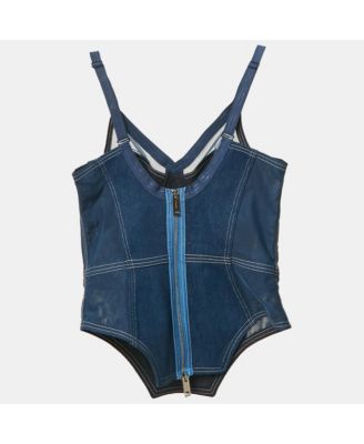 Women's Denim And Mesh Bustier Corset Top