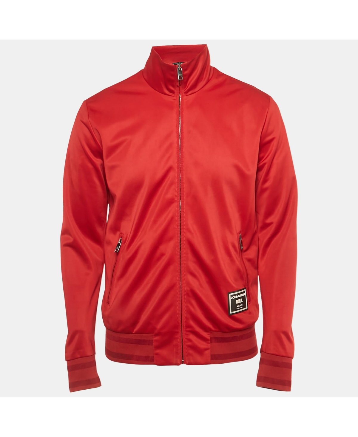 Pre-Owned Dolce & Gabbana Men's Red Jersey Logo Applique Zip-Up Jacket