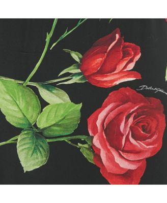 Women's Black Rose Printed Silk Pencil Skirt