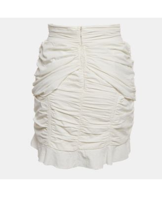 Women's White Crepe Ruched & Ruffle Mini Skirt