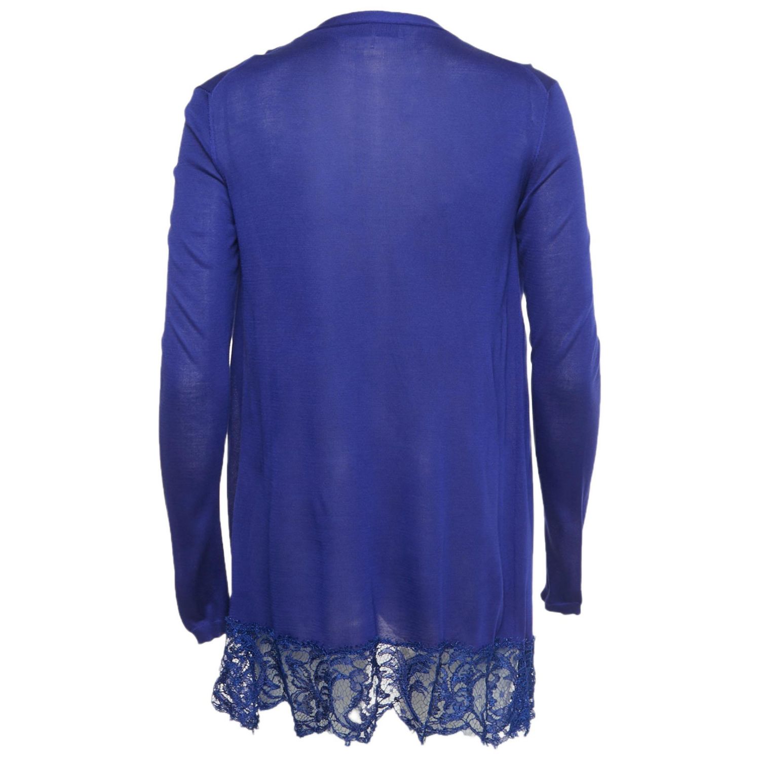 Women's Blue Lace Trim Knit Cardigan