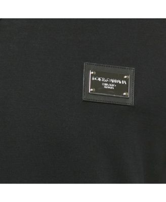 Men's Black Cotton Logo Plaque Detail V-Neck T-Shirt