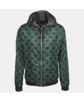 Men's Green Polka Dot Print Synthetic Reversible Zip-Up Jacket