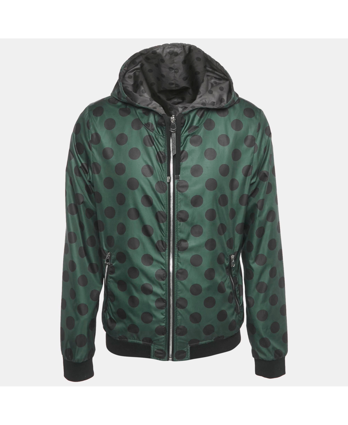 Pre-Owned Dolce & Gabbana Men's Green Polka Dot Print Synthetic Reversible Zip-Up Jacket
