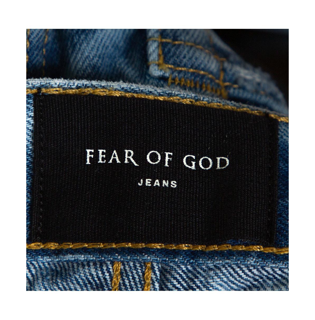 Pre-Owned Fear Of God Men's Indigo Acid Washed Denim Slim Fit Selvedge Jeans