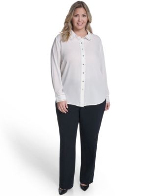 Plus Size Long-Sleeve Button-Down Top
