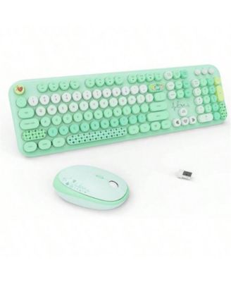  Colorful Round Keycap  2.4G Wireless Keyboard & Mouse Combo - Green, 104 Keys, Typewriter Style for Laptop/PC