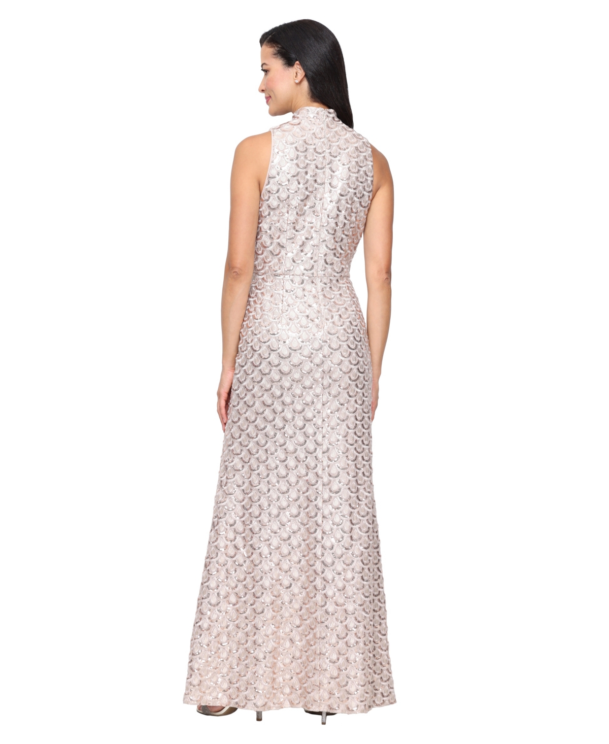 Alex Evenings Women's Stand Collar Embroidered Sequin Dress