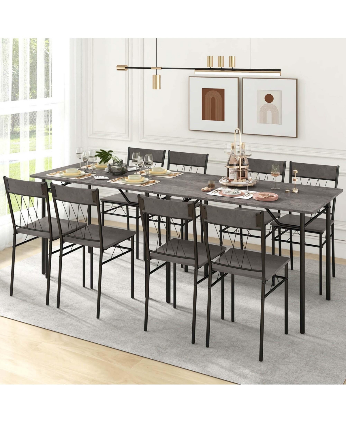 Costway 5PCS Dining Table Set for 4 Rectangular Kitchen & Chairs with Metal Frame Cement