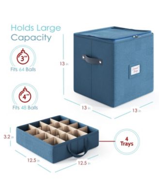 Christmas Ornament Storage Box With 4 Inner Tray Dividers - Non-Woven Ornament Storage Container For 64 Holiday Ornaments or Decorations
