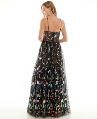 Juniors' Embroidered Corset Gown
