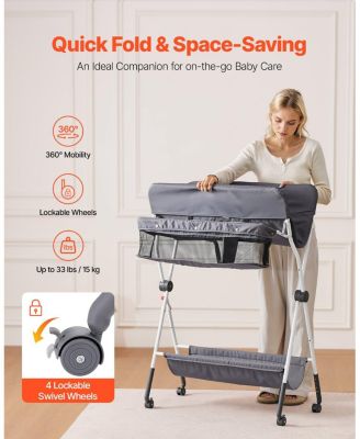 Foldable Baby Changing Table with Wheels and Side Basket