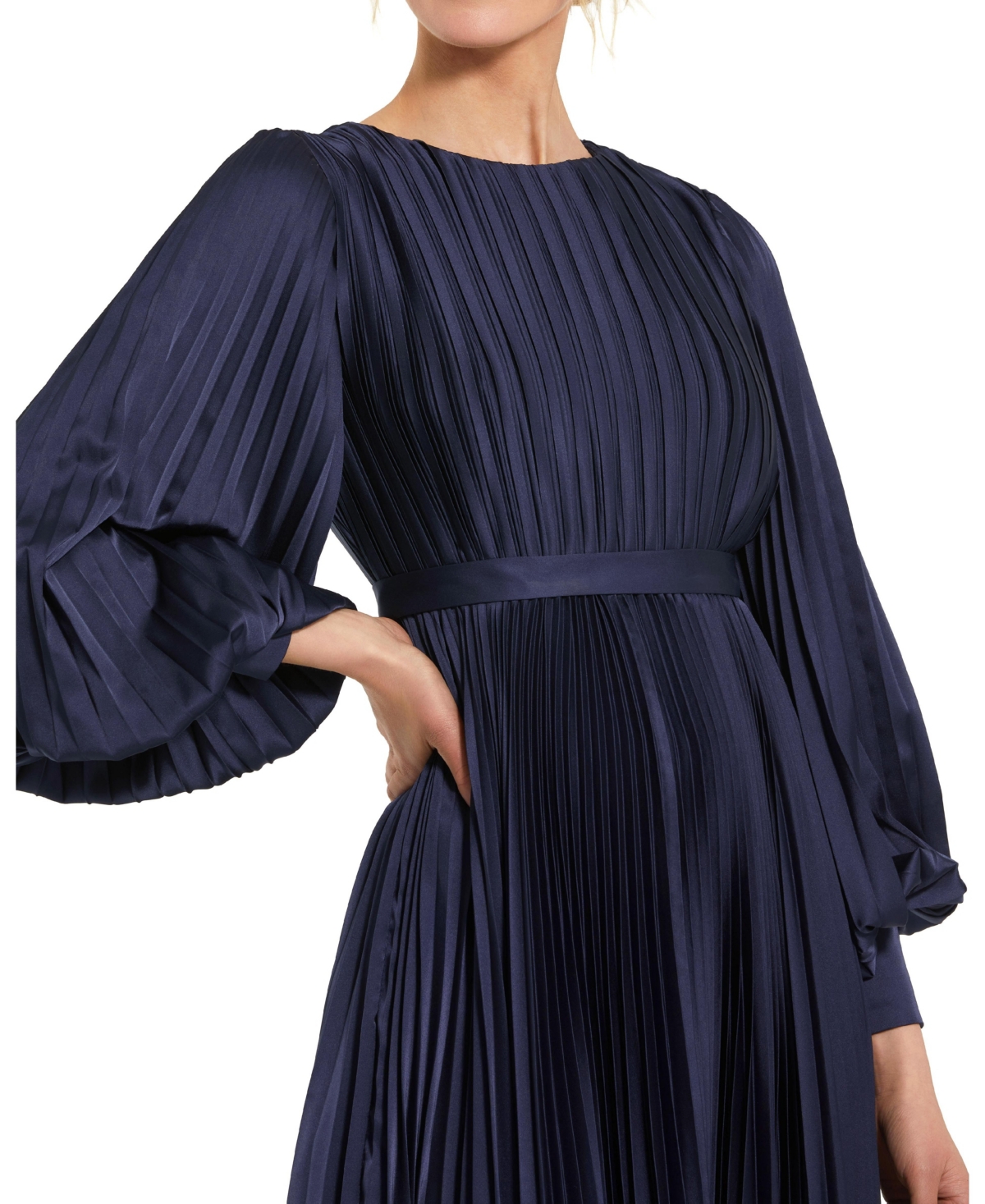 Mac Duggal Women's Long Sleeve Pleated Charmeuse Handkerchief Dress