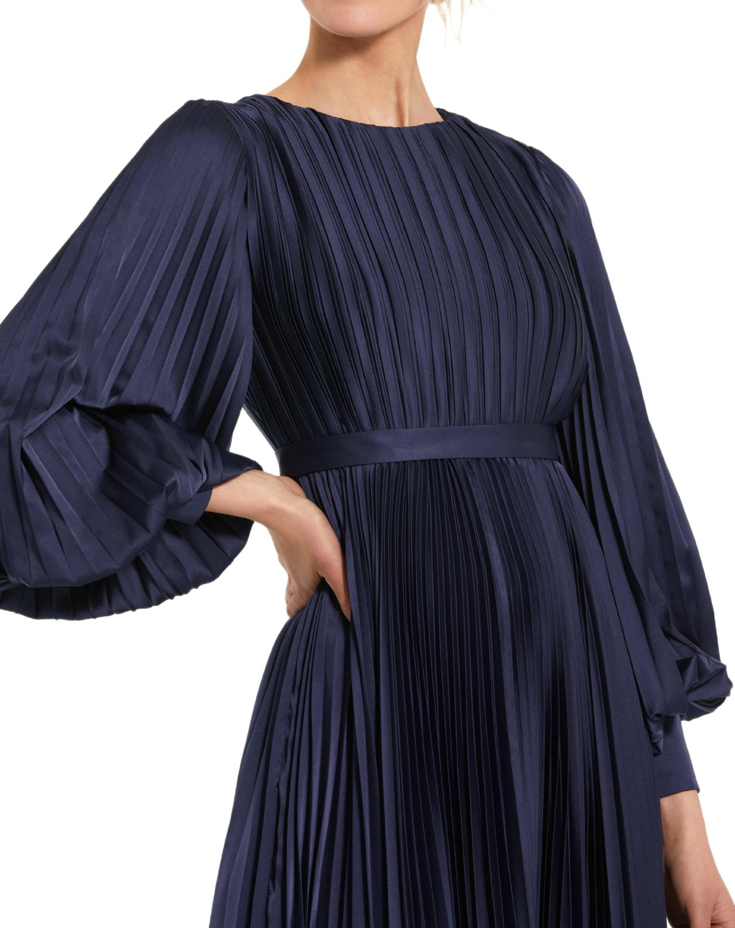Women's Long Sleeve Pleated Charmeuse Handkerchief Dress