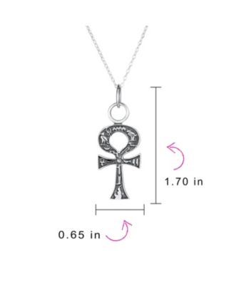 Religious Egyptian Hieroglyphs Key To Life Ankh Cross Pendant Necklace Oxidized Sterling Silver