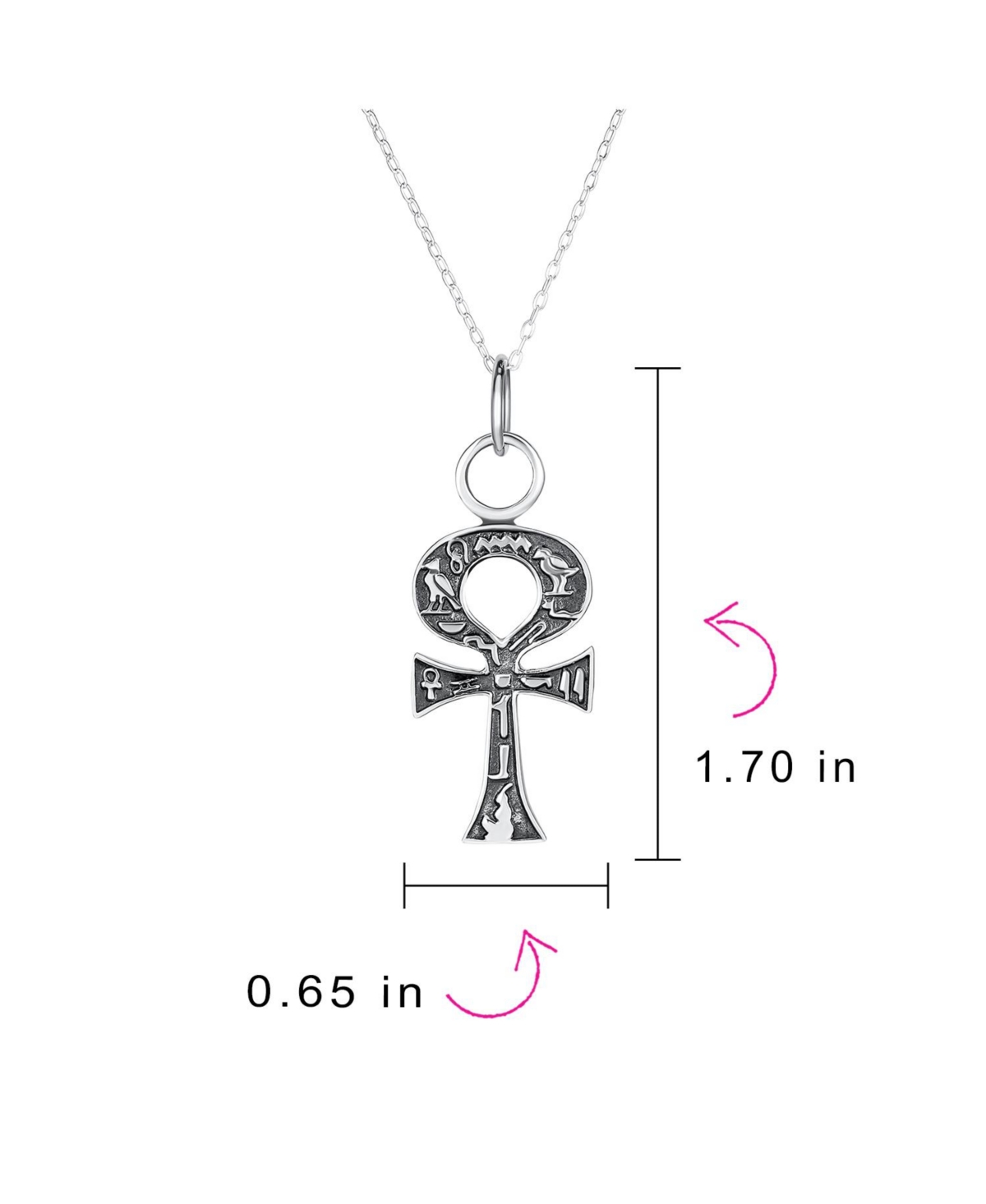 Bling Jewelry Religious Egyptian Hieroglyphs Key To Life Ankh Cross Pendant Necklace Oxidized Sterling Silver