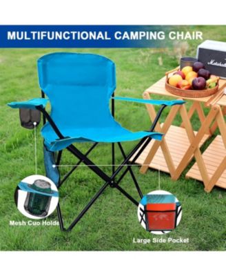 olding Camping Collapsible Chairs Heavy Duty Lawn Chair with Cooler Bag, Storage Pocket, Waterproof Bag Outdoor Arm Chair, Supports 225LBS