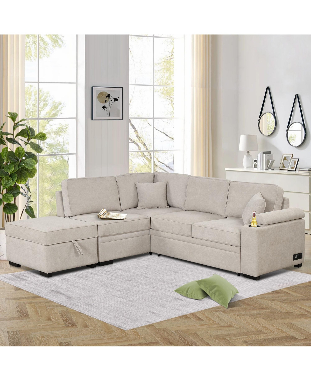 Boyel Living 84.75" Sleeper sofa Bed,2 1 Pull Out bed L Shape Couch with Storage Ottoman for Room, Bedroom and Small Apartme