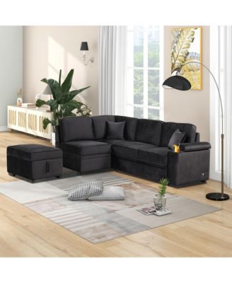 84.75" Sleeper Sofa Bed,2 in 1 Pull Out sofa bed L Shape Couch with Storage Ottoman for Living Room,Bedroom Couch and Small Apartment