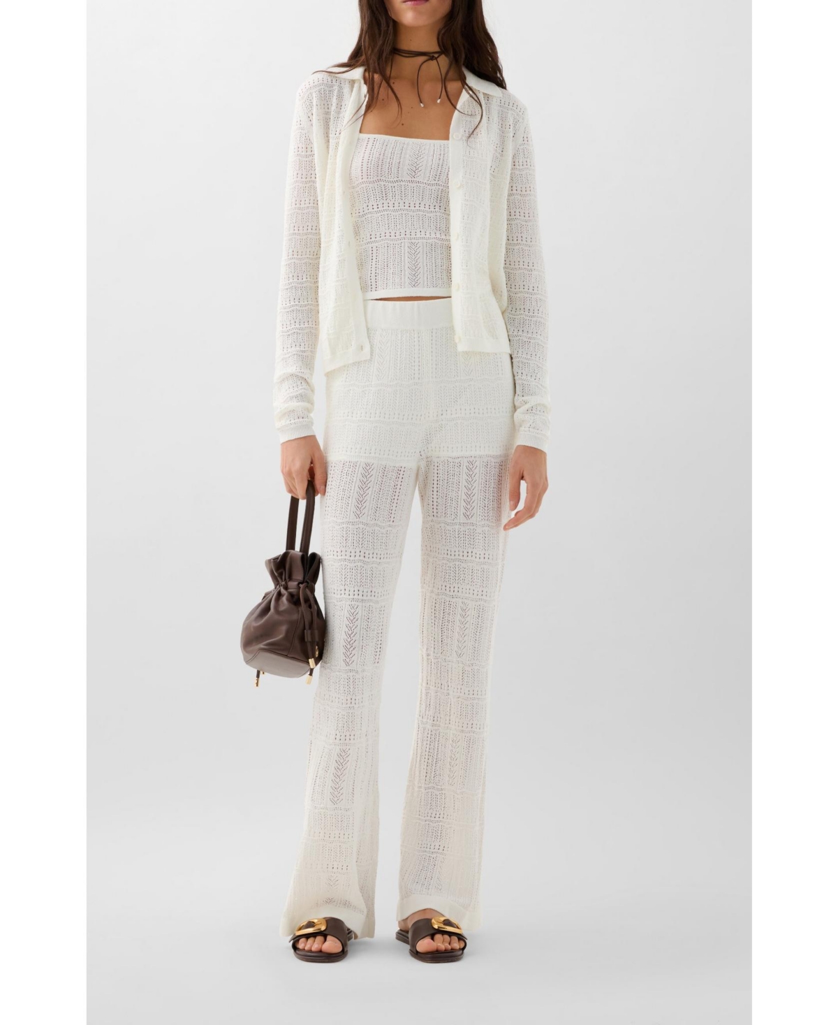 Scalpers Women's Pointelle White Cardigan