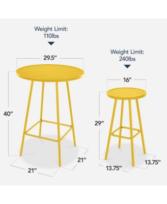 3-Piece Steel Patio Bar Height Round Bistro Set w/ Backless Stools, Slatted Design
