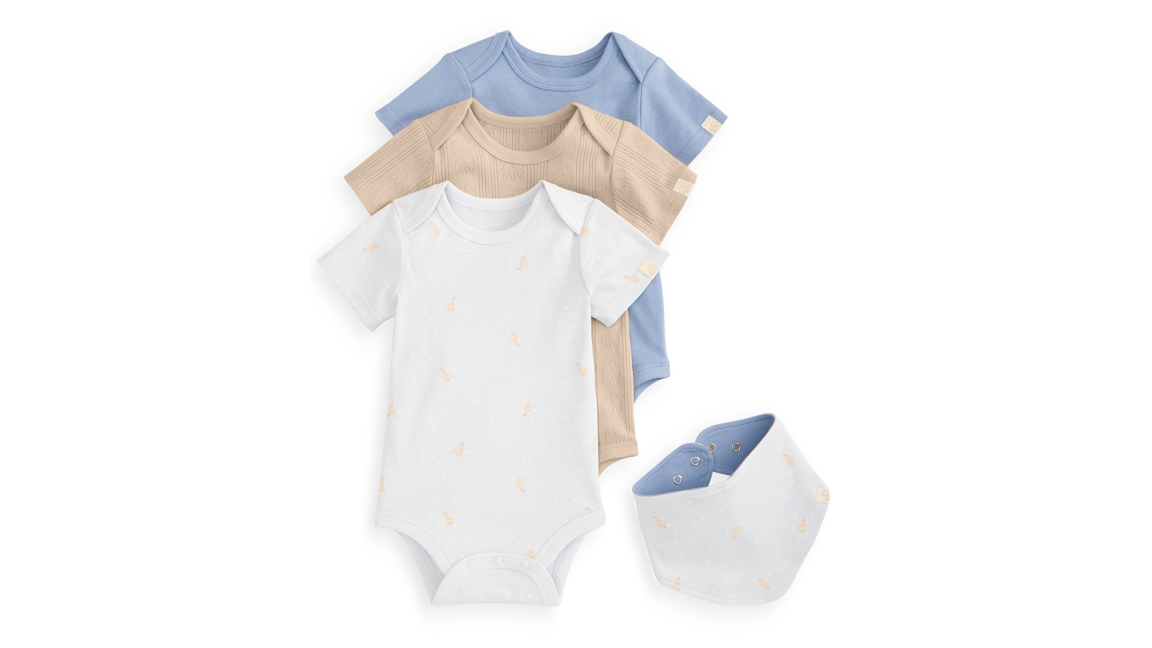 First Impressions Everyday Baby Essentials Boys' 3-Pack Cotton Bodysuits & Bib Set, Macy's Exclusive