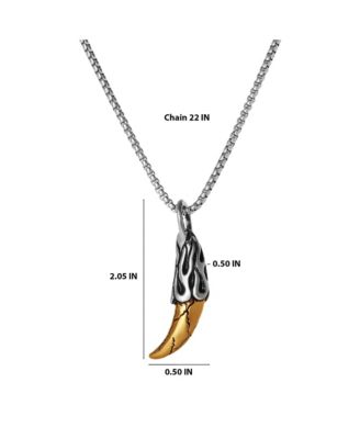 Men s Claw Pendant Necklace, Two Tone Stainless Steel - 22'' Box Chain