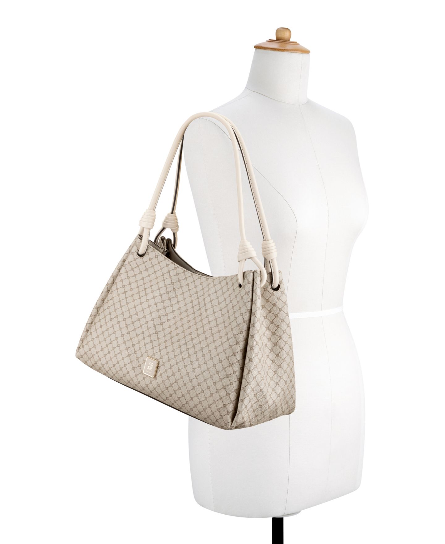 Женская сумка Nine West Dorsey Triple Compartment Shoulder, цвет: Серо-бежевый молочный — фото 5