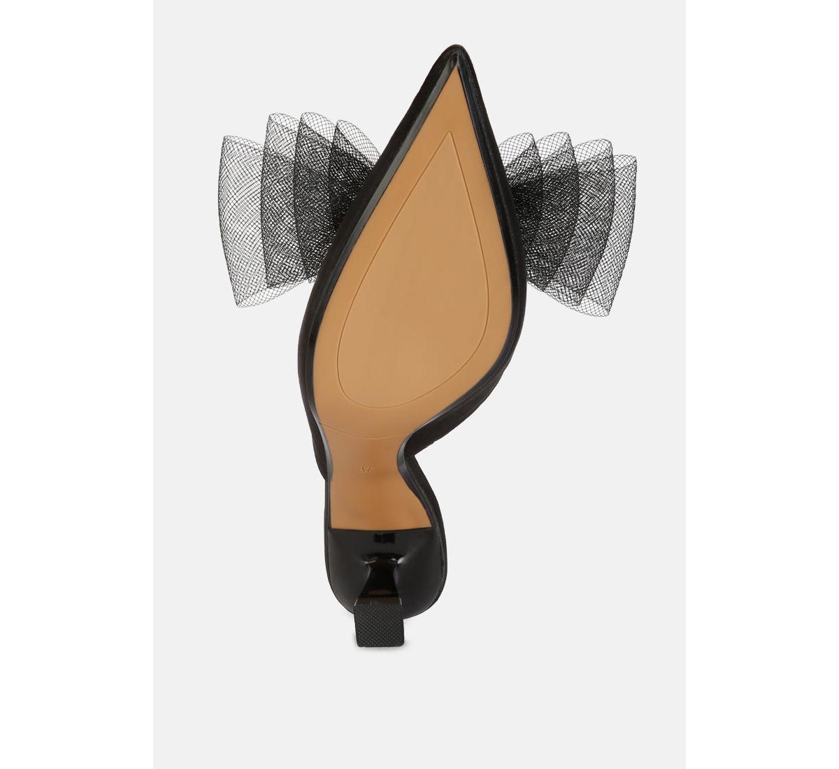 Women asma organza bow embellished satin mules