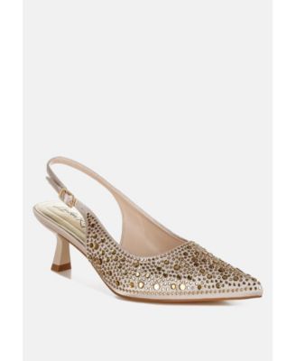 Womens Vernaos Pointed Toe Rhinestone Slingbacks