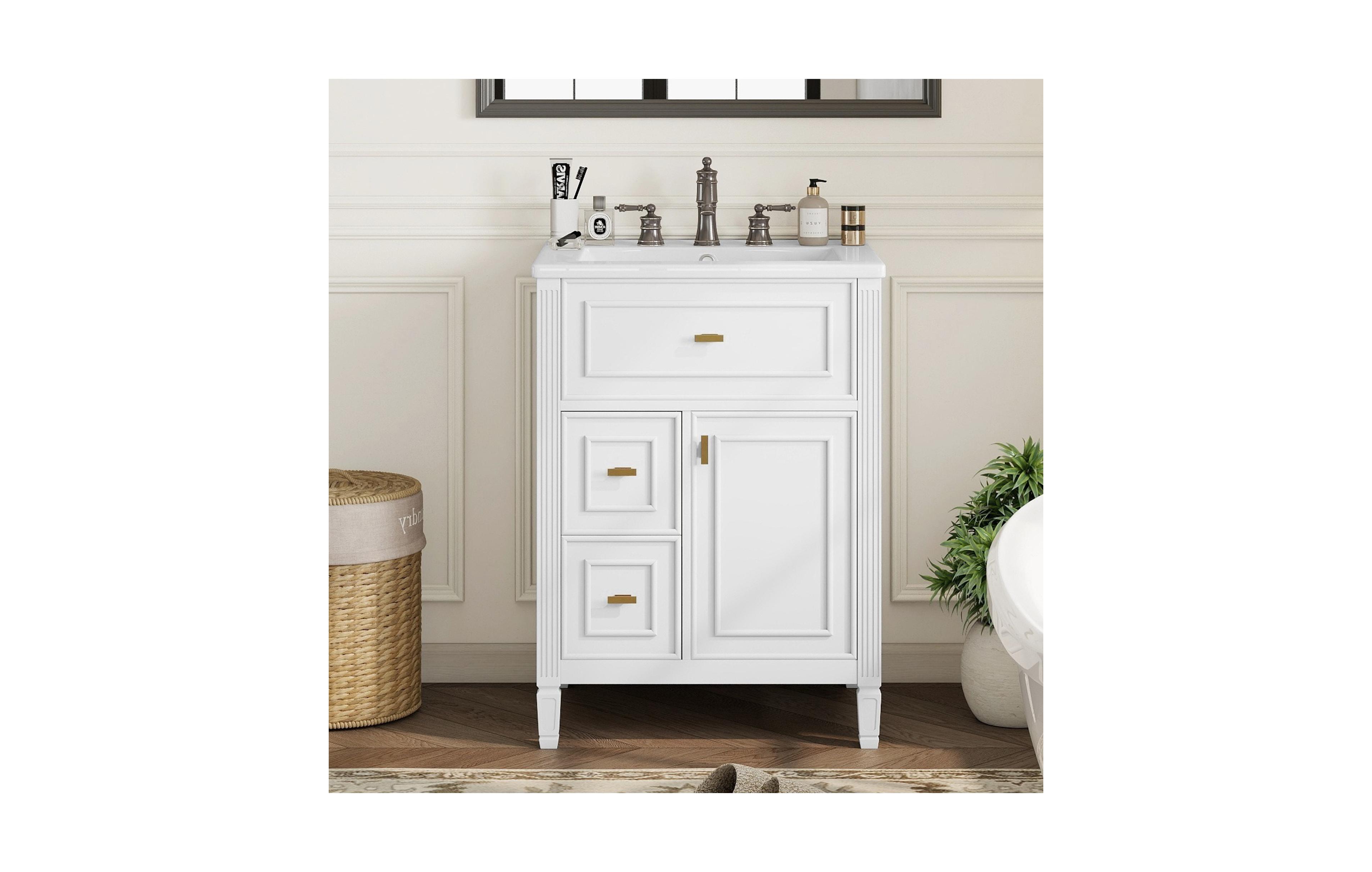 Casainc Bathroom Vanity with Sink Flip Drawer Two Drawers Adjustable Shelf