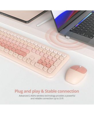 Colorful Typewriter-Style Wireless Keyboard and Mouse Combo – Slim, Low-Noise Full-Size Set for Windows PC & Laptop – Orange