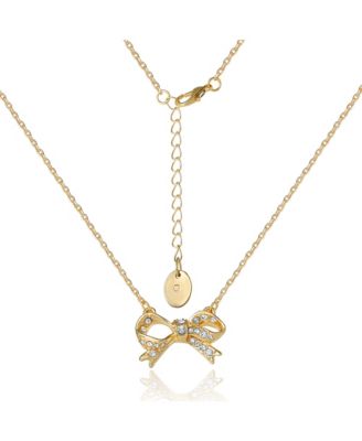 Pav&eacute; Bow Necklace & Stud Earring Set, Gold-Tone
